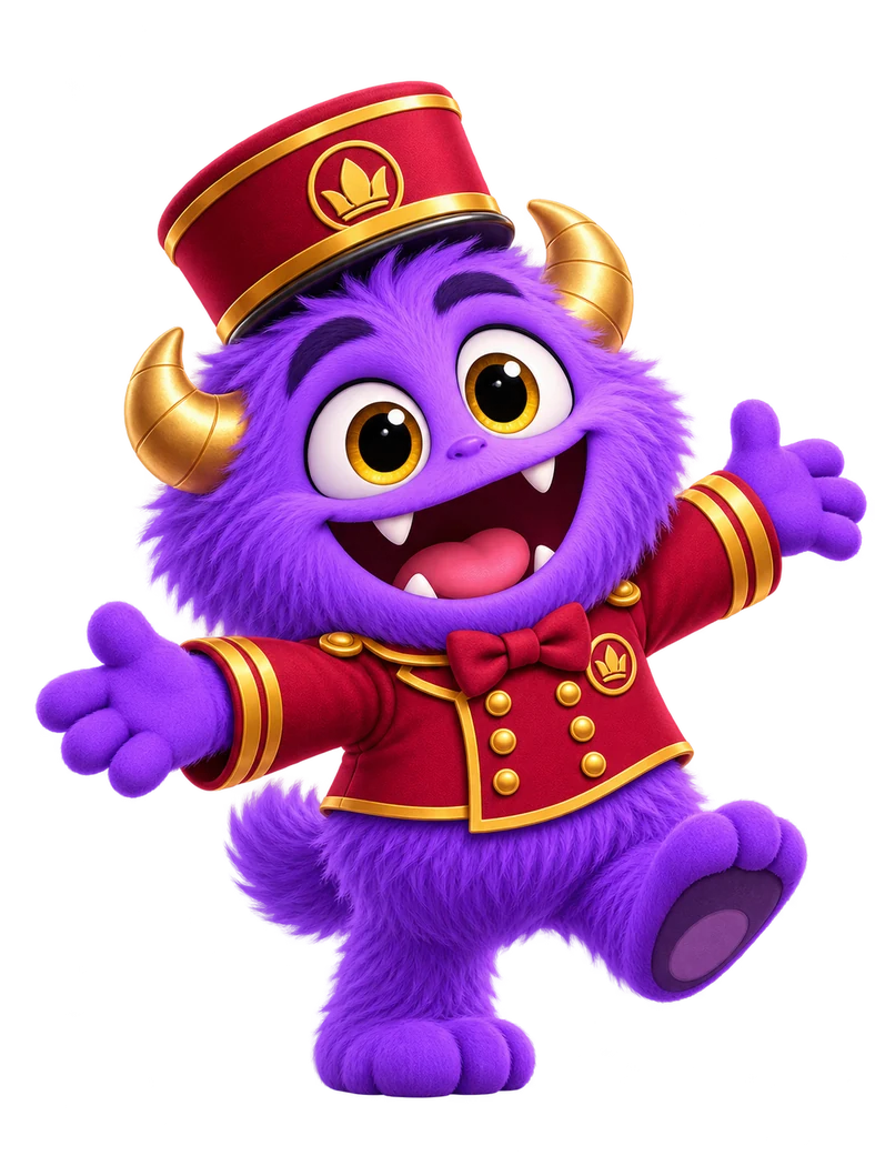 Milo, the energetic purple bellhop