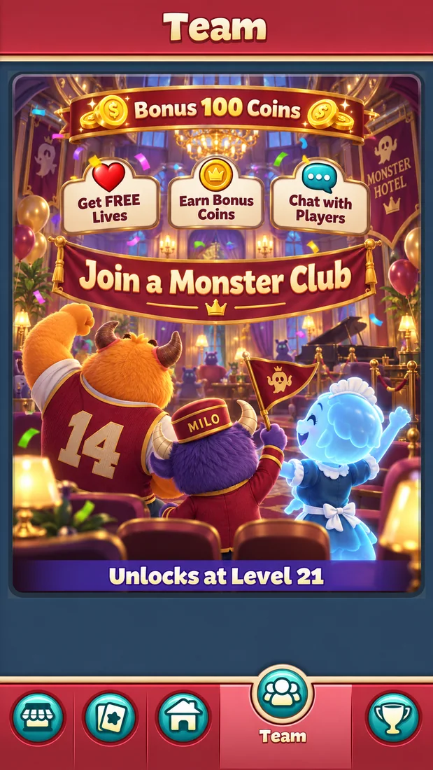 Monster Hotel Monster Club team screen